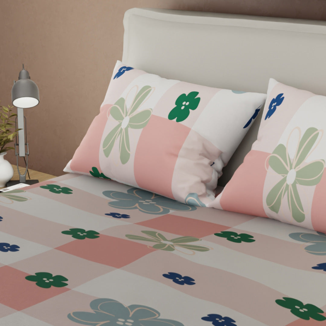 Juego De Sábanas Microfibra Suavizada  Rosella Floral Salmon
