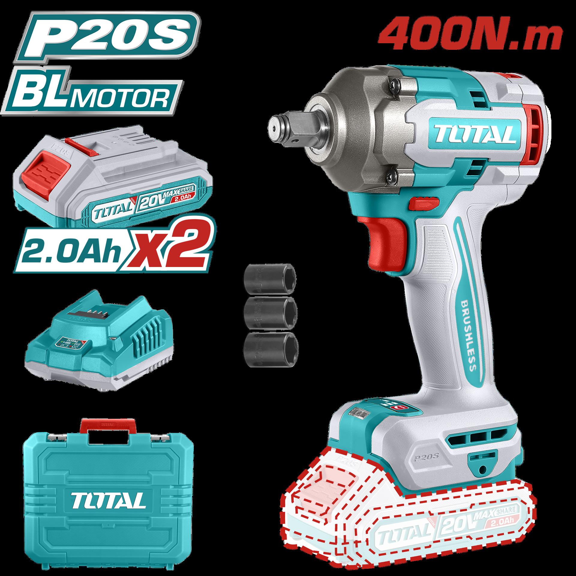 Pistola Impacto Inalambrico 12 20V 400Nm Incluye 2 Baterias 1 Cargador Y 3 Copas 171921 Mm Industrial Total Utiwli2040