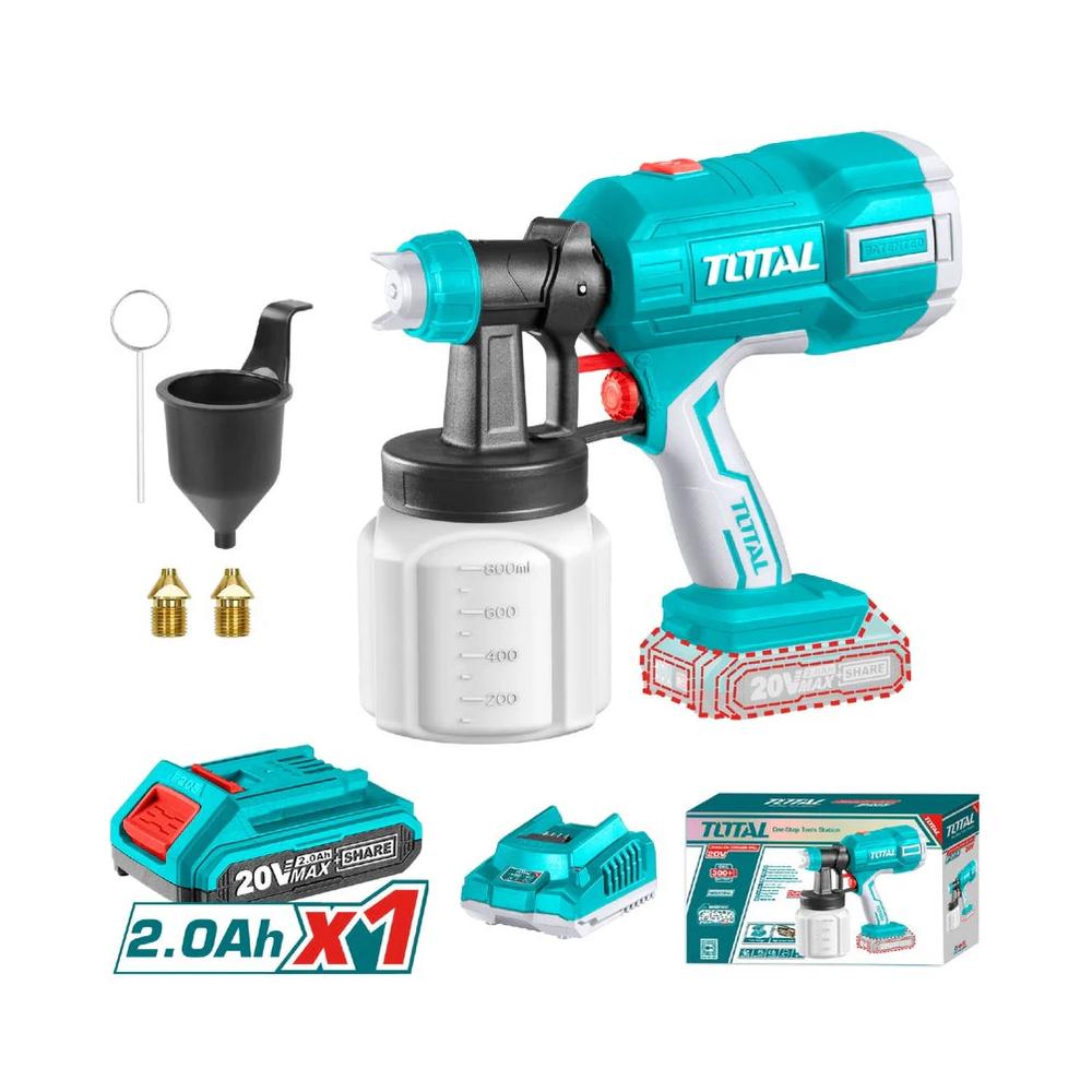 Pistola Pintar Inalambrica 800Ml 20V Incluye Bateria 20V Cargador Aguja De Limpieza Y Dos Boquillas Total Utsgli20406