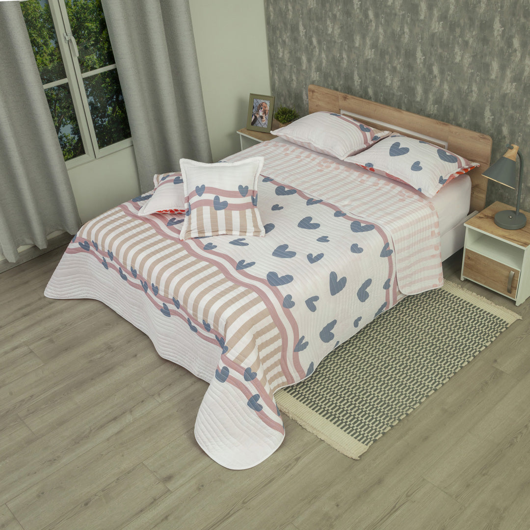 Cubrelecho Estampado Prensado Doble Faz  Petalias Rosa