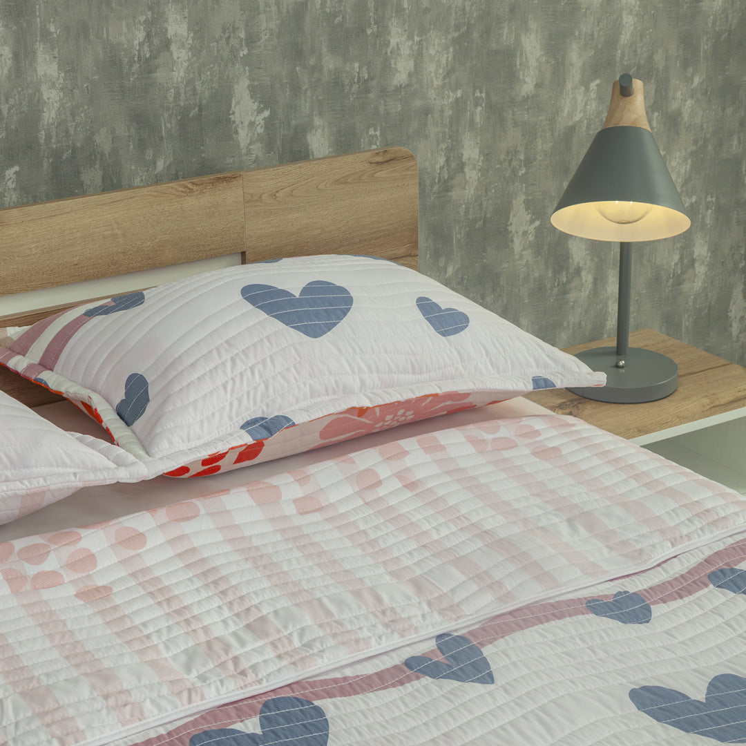 Cubrelecho Estampado Prensado Doble Faz  Petalias Rosa