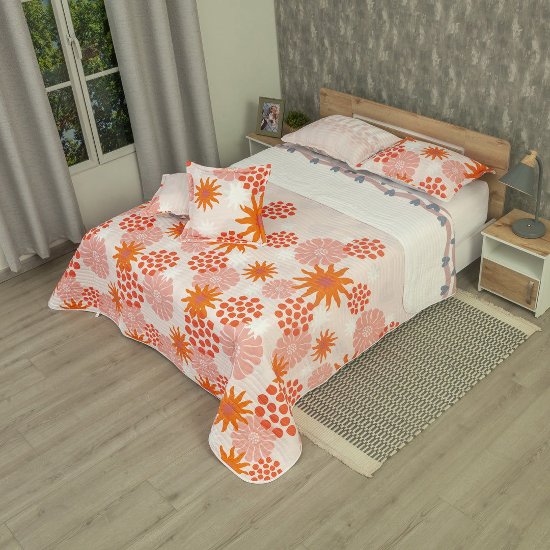 Cubrelecho Estampado Prensado Doble Faz  Petalias Rosa