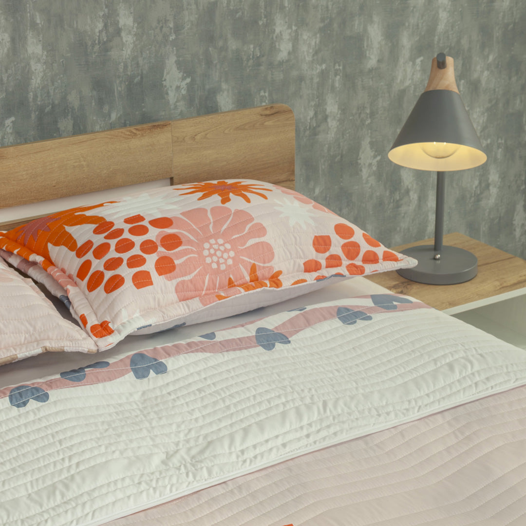 Cubrelecho Estampado Prensado Doble Faz  Petalias Rosa