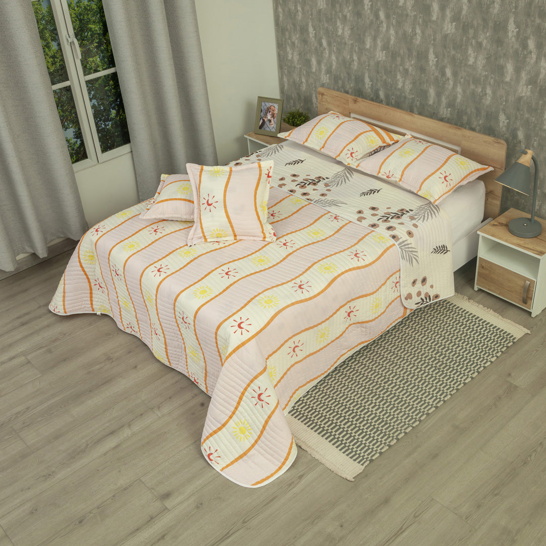 Cubrelecho Estampado Prensado Doble Faz Jardín Botánico Cafe