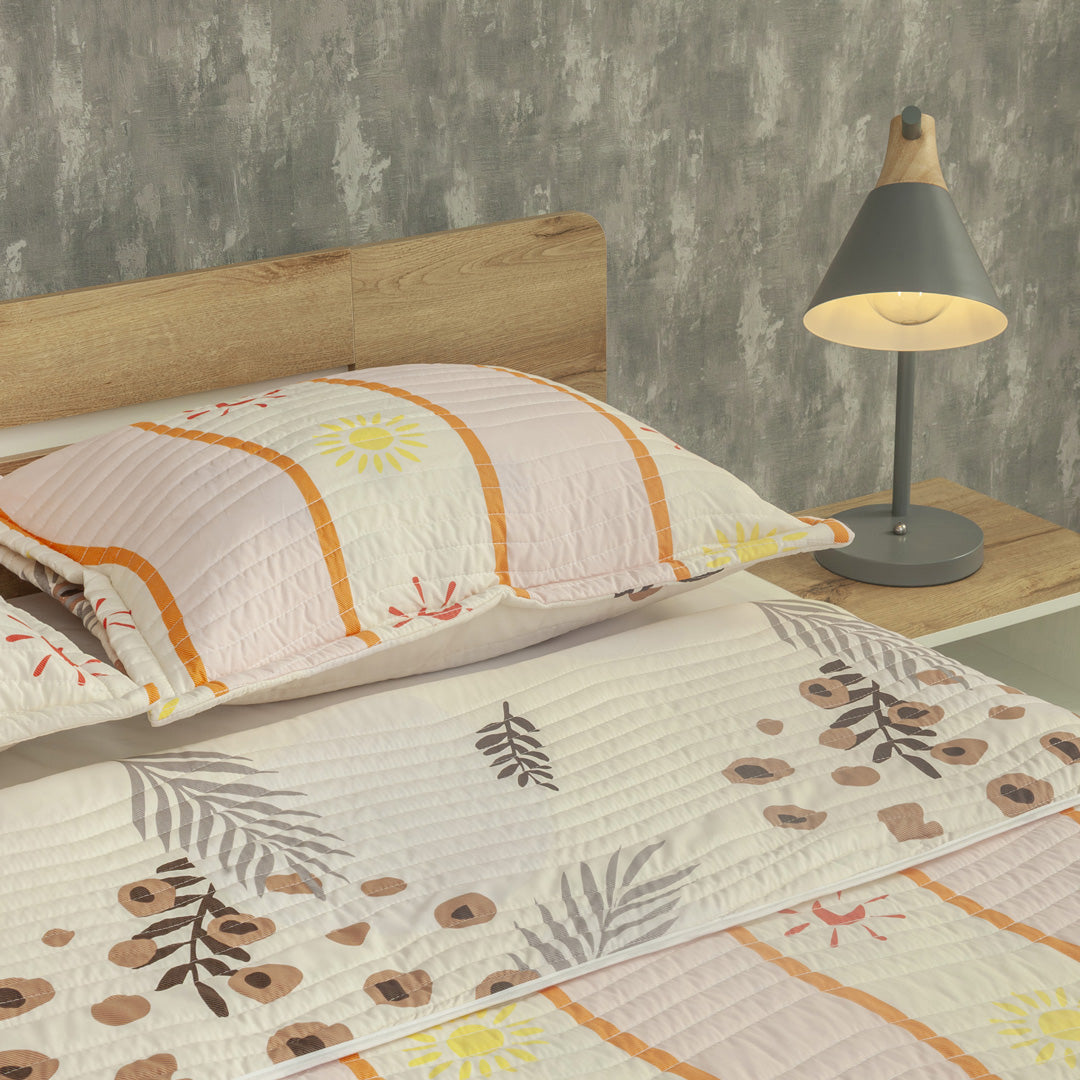 Cubrelecho Estampado Prensado Doble Faz Jardín Botánico Cafe