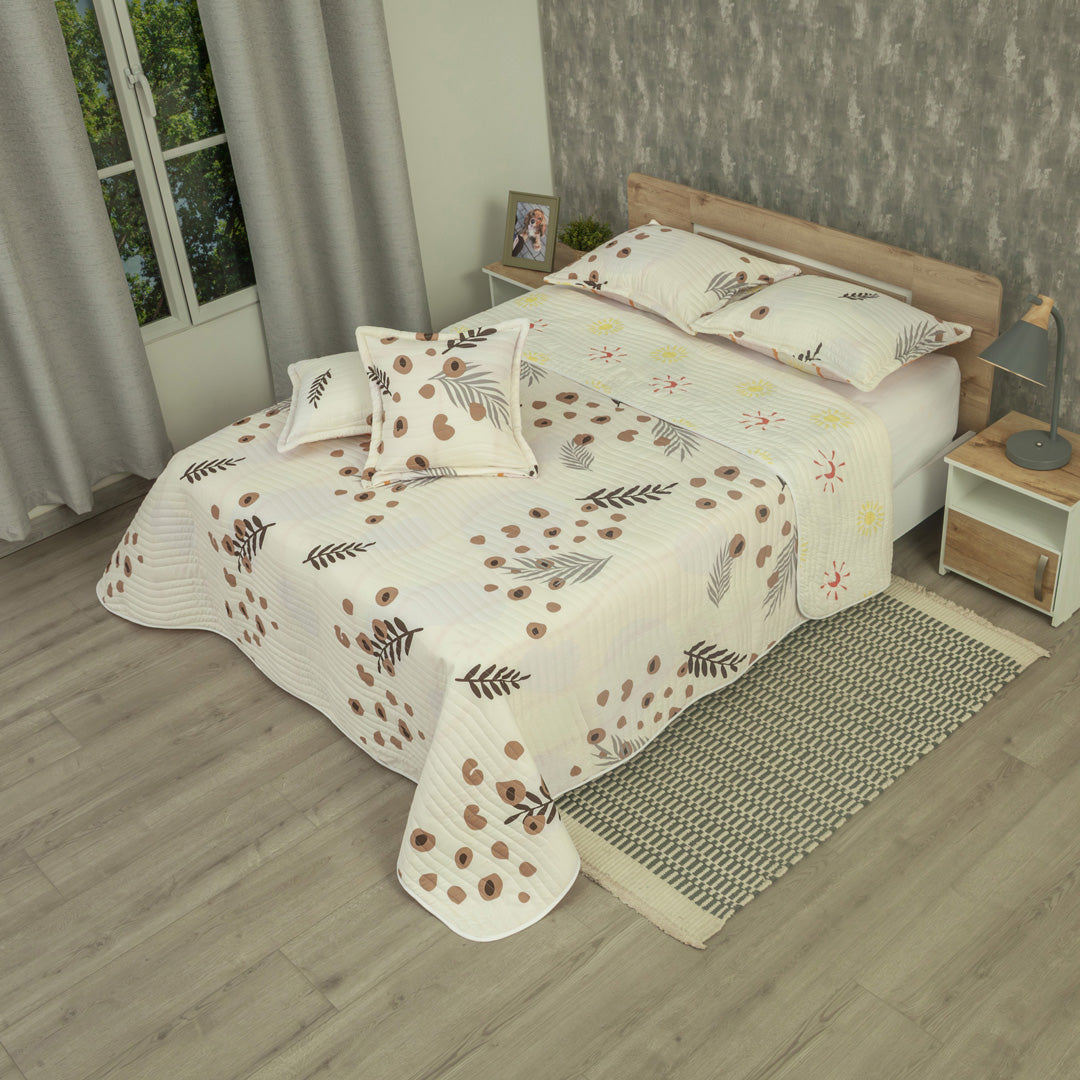 Cubrelecho Estampado Prensado Doble Faz Jardín Botánico Cafe