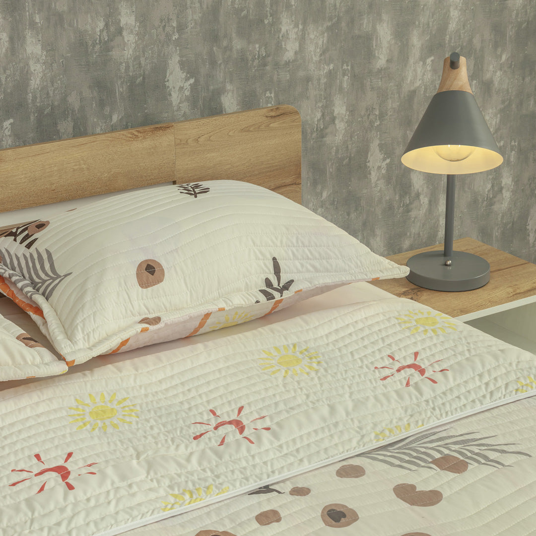 Cubrelecho Estampado Prensado Doble Faz Jardín Botánico Cafe