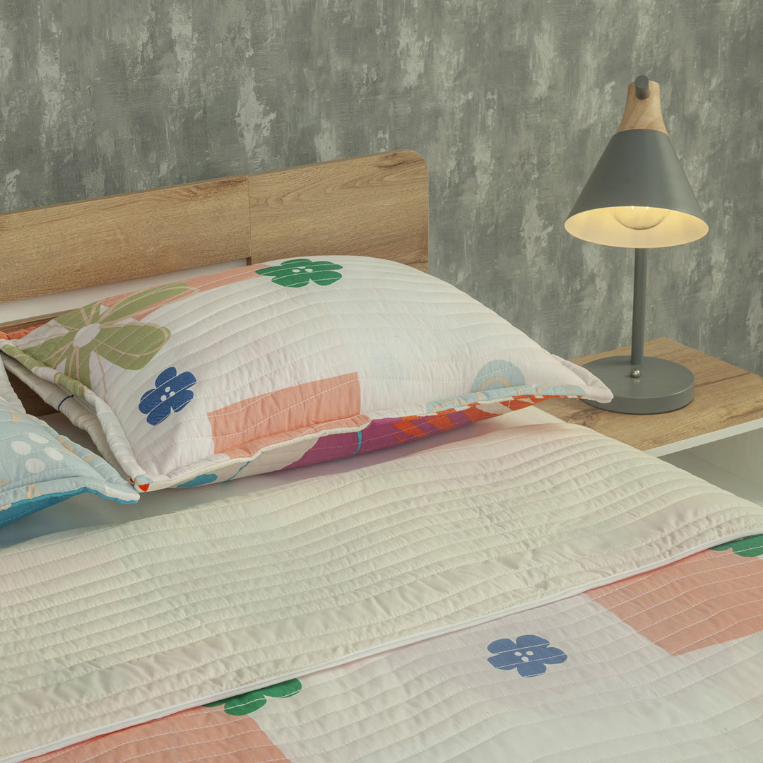 Cubrelecho Estampado Prensado Doble Faz Rosella Floral Salmon