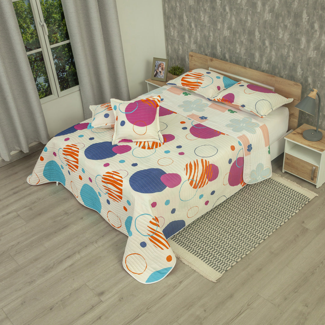 Cubrelecho Estampado Prensado Doble Faz Rosella Floral Salmon