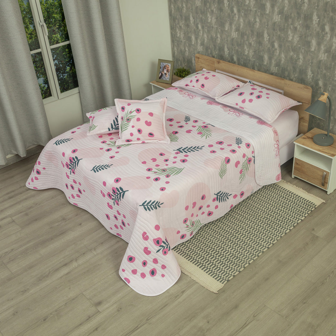 Cubrelecho Estampado Prensado Doble Faz Entre Océano Floreciente