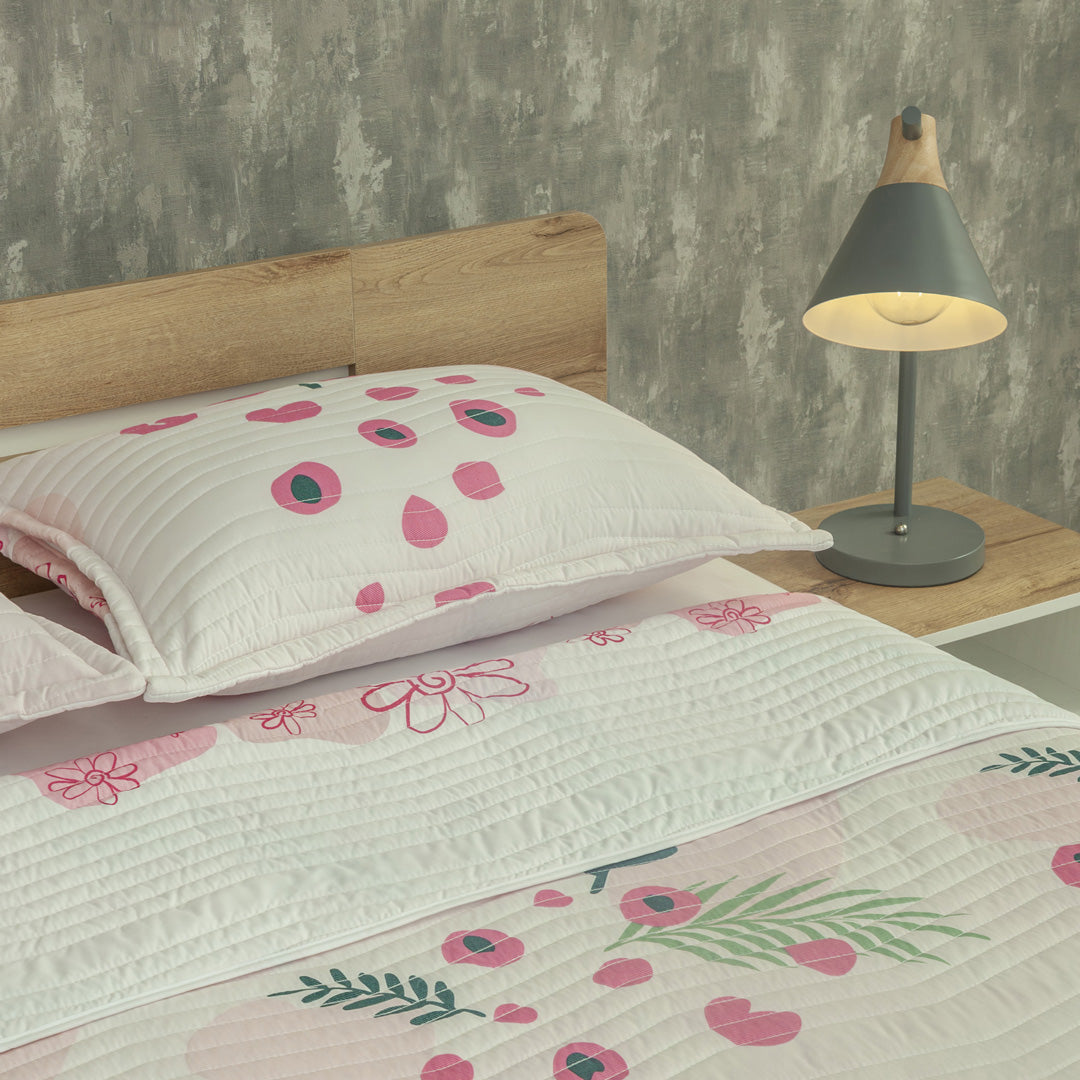 Cubrelecho Estampado Prensado Doble Faz Entre Océano Floreciente