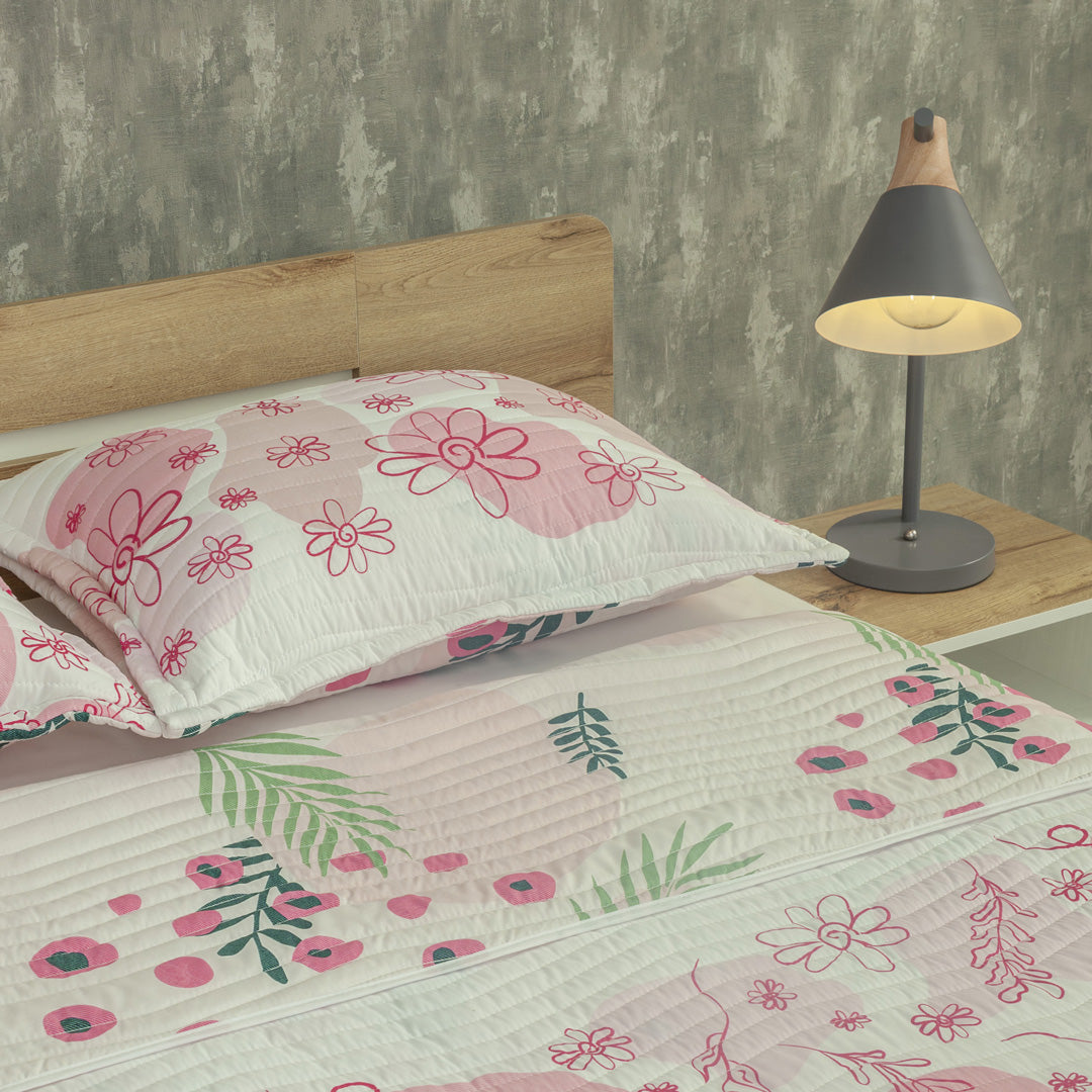 Cubrelecho Estampado Prensado Doble Faz Entre Océano Floreciente