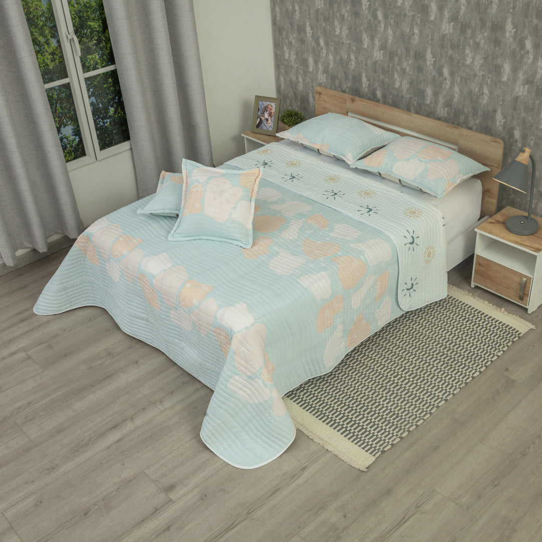 Cubrelecho Estampado Prensado Doble Faz Luna Celestial