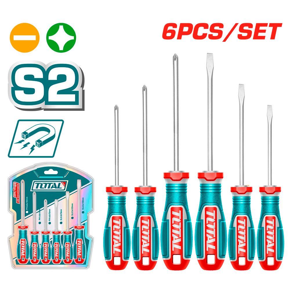Juego Destornilladores X 6 Pcs Punta Imantada Super Total Tksds0626