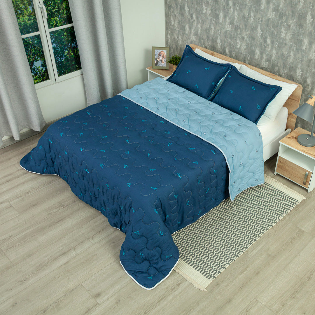 Cubrelecho Acolchado  Cotton Sense Blue Origami