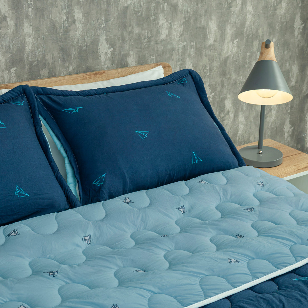 Cubrelecho Acolchado  Cotton Sense Blue Origami