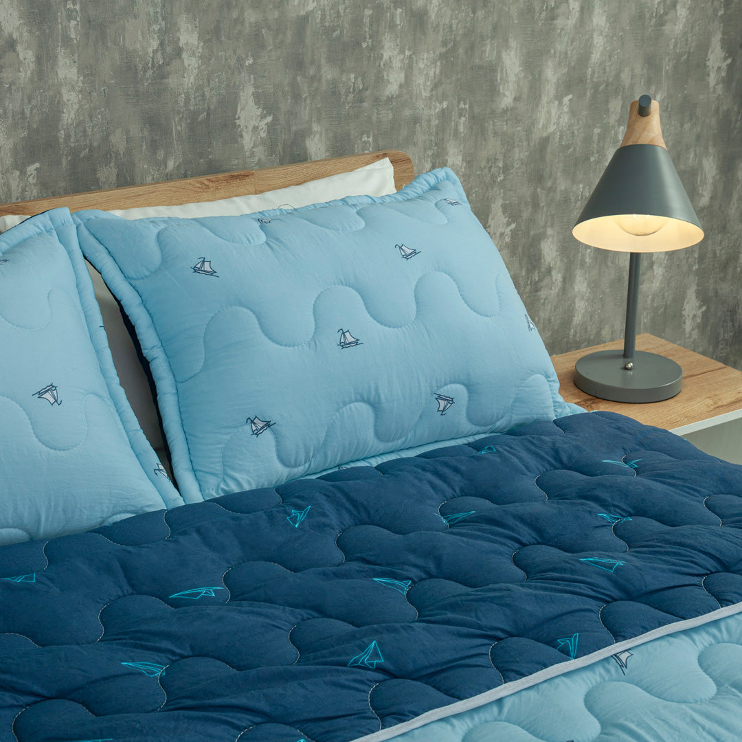 Cubrelecho Acolchado  Cotton Sense Blue Origami