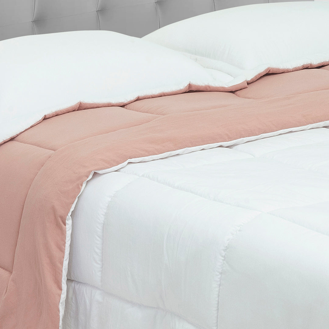 Cubrelecho Acolchado Cotton Sense Solo Fondo Rosa -Blanco