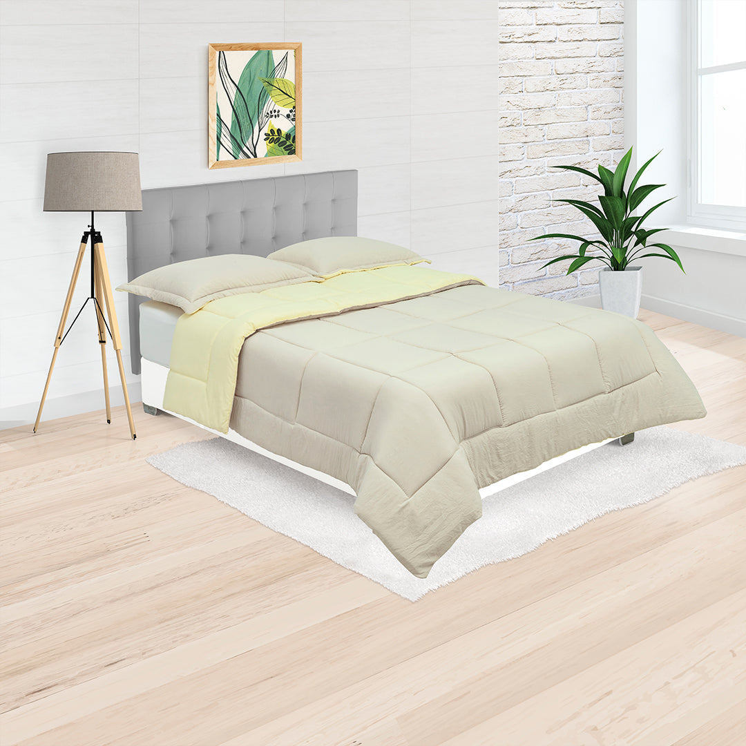 Cubrelecho Acolchado Cotton Sense Solo Fondo Amarillo -Beige