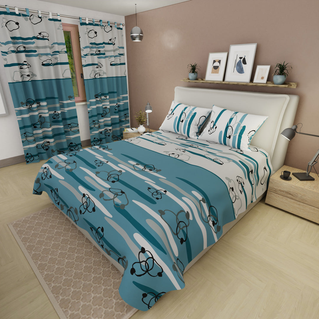 Juego De Sábanas Con Cortinas  Líneas De Océano