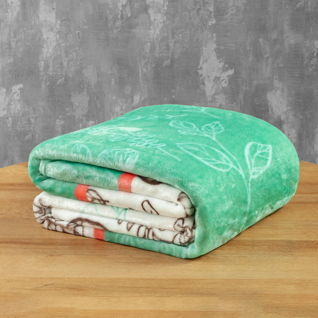 Cobija Piel De Durazno Estampada Hojas De Verano