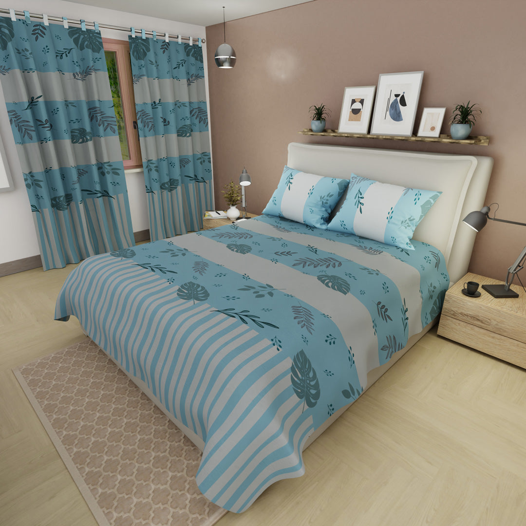 Juego De Sábanas Con Cortinas Avoria Salvaje Azul