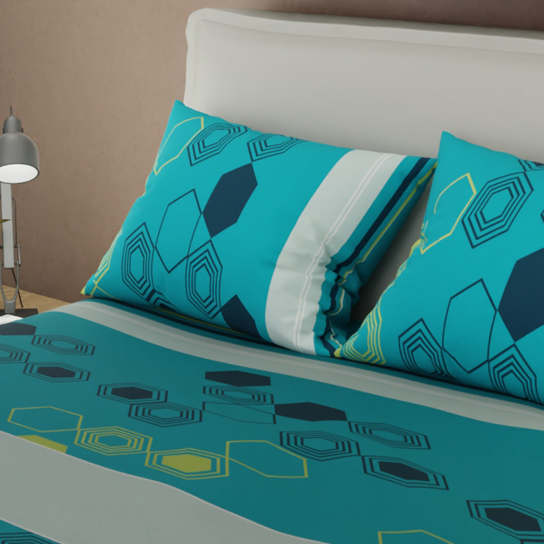 Juego De Sábanas Con Cortinas Pixel Grid Azul