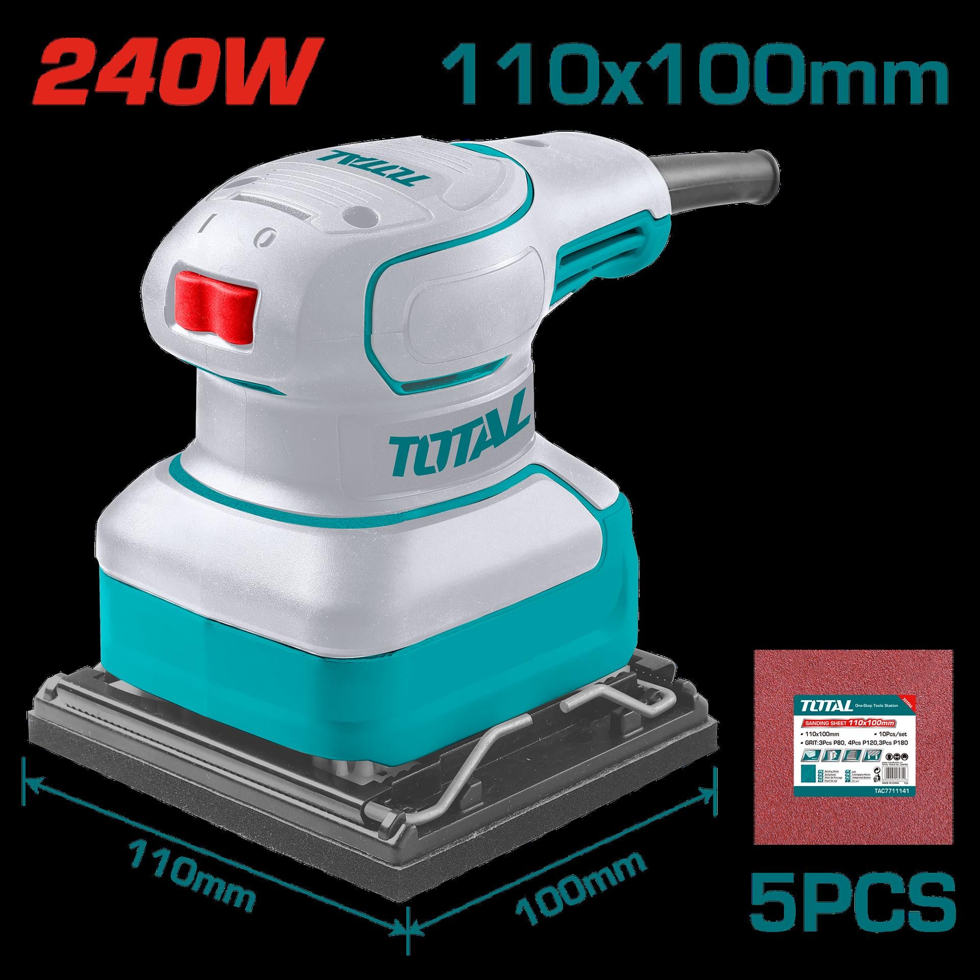 Lijadora De Palma 4 38X 4 240W Incluye 5 Lijas Industrial  Super  Total Utf2241108