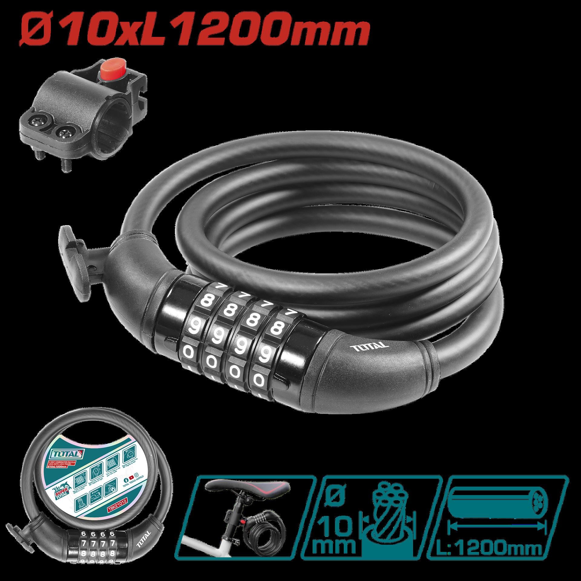 Candado Moto Clave 10X1200Mm Super Total Tbk21012