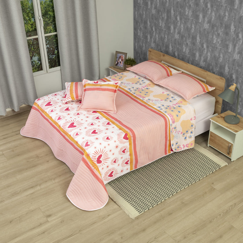 Cubrelecho Estampado Prensado Doble Faz Love Essence