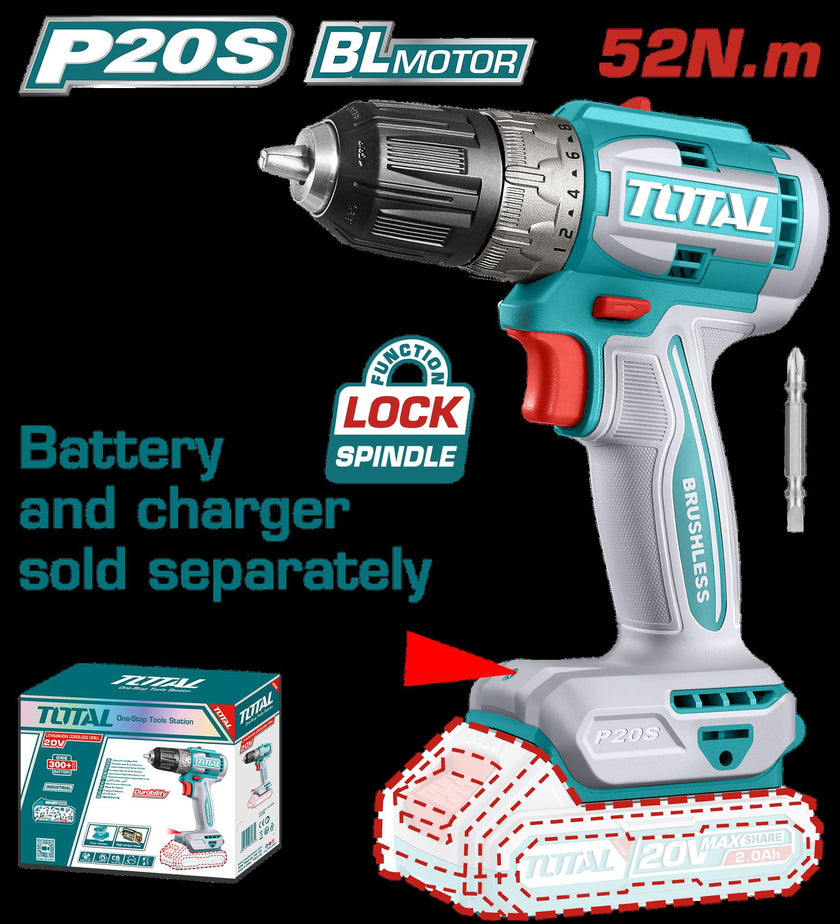 Taladro Inalambrico 38 20V 52 Nm Cargador Y Bateria No Incluido Super Total Tdli204531