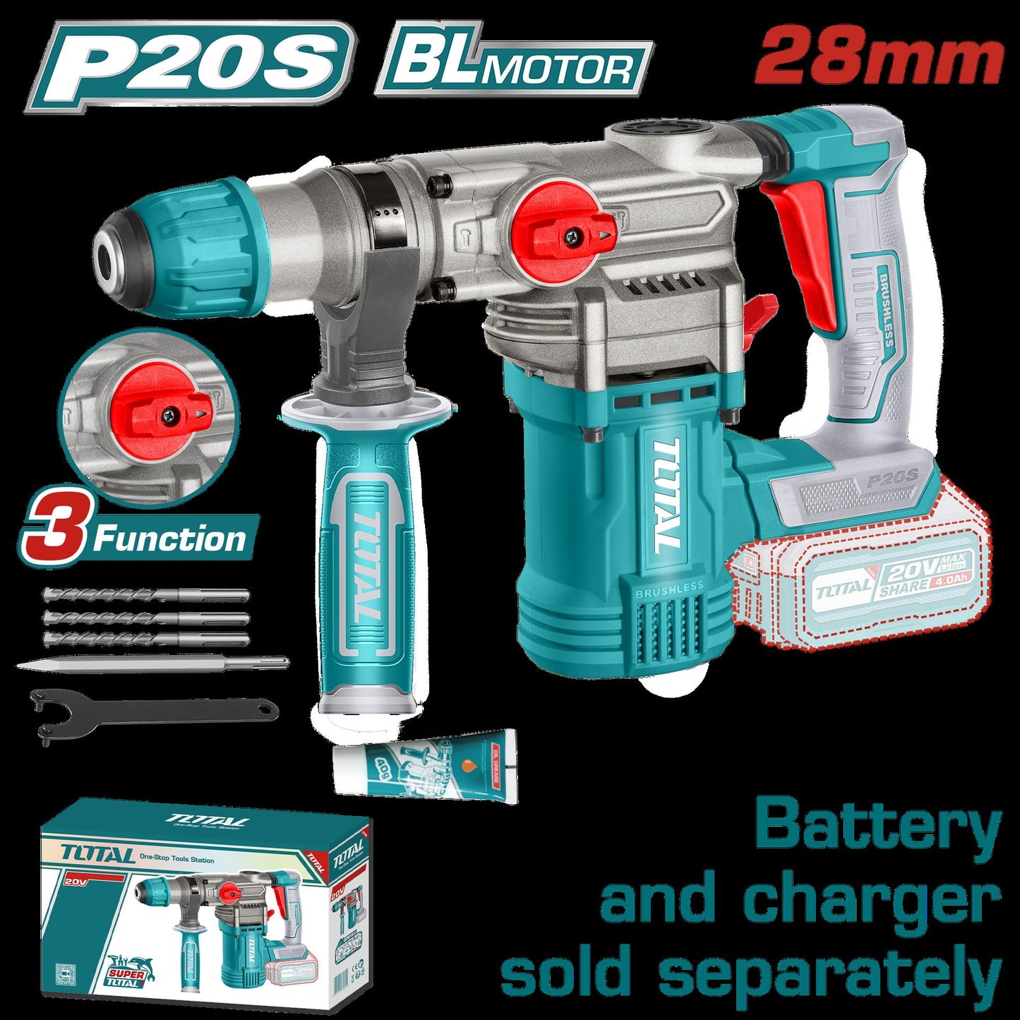 Taladro Rotomartillo Sds Plus  45 Jules Inclye Accesorios Cargador Y Bateria No Incluido Industrial Total Trhli20288