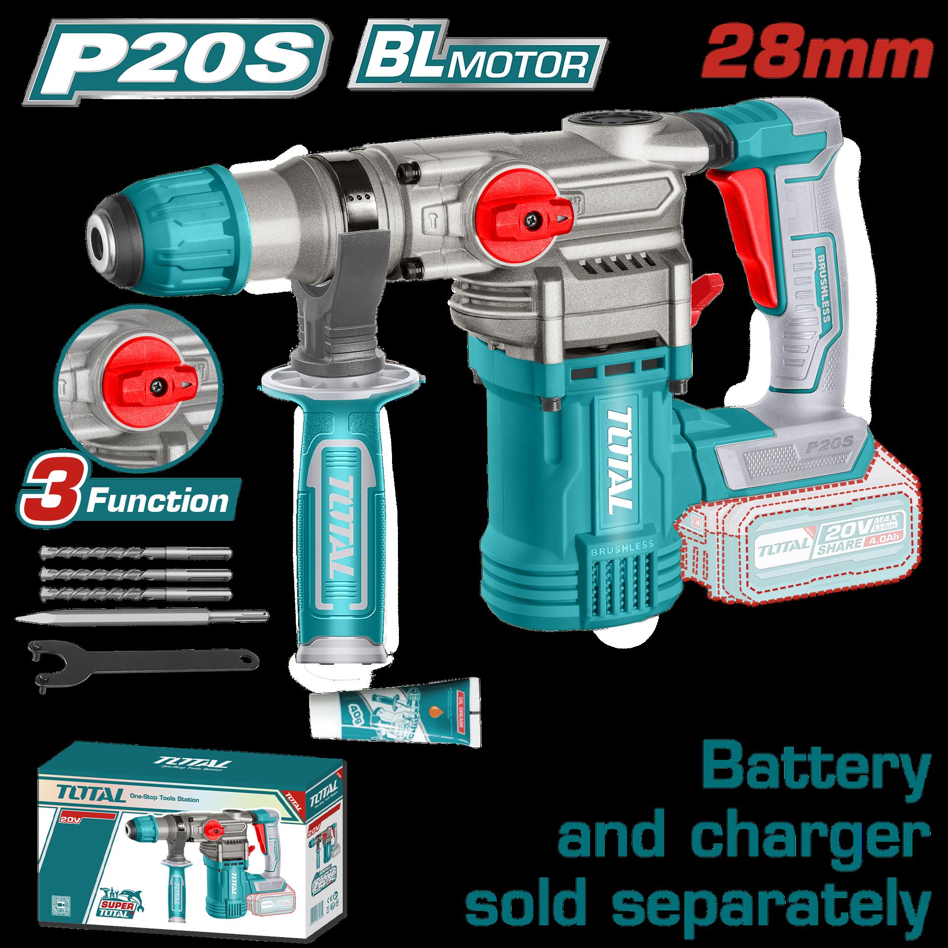 Taladro Rotomartillo Sds Plus  45 Jules Inclye Accesorios Cargador Y Bateria No Incluido Industrial Total Trhli20288