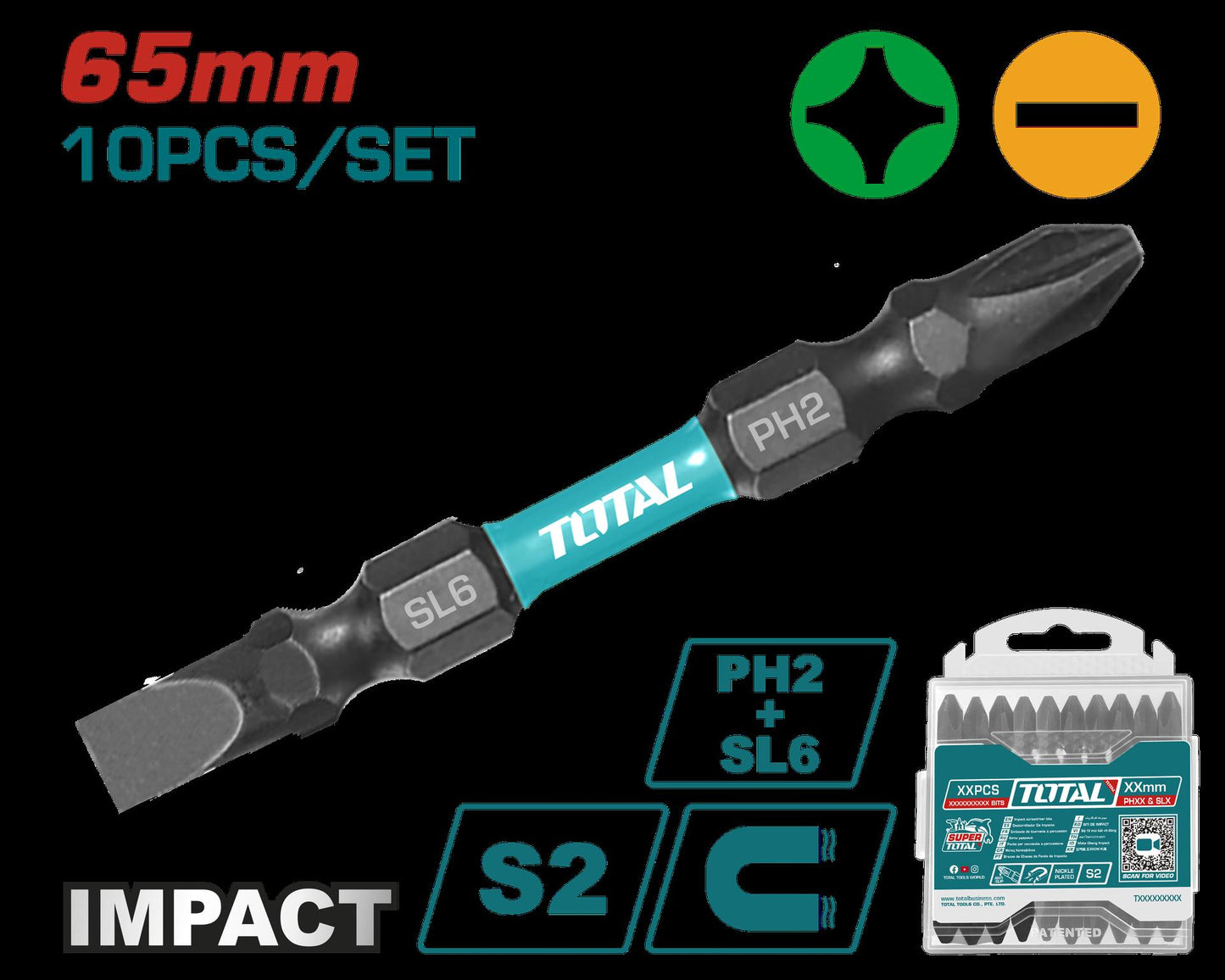 Puntas Taladro Industrial Doble Punta Imantada 65Mm   Juego X 10 Pzs Industrial  Super Total Tacim16Hl133