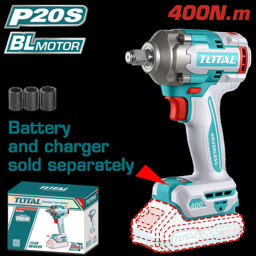 Pistola Impacto Inalambrica 12 20V 400Nm  Incluye 3 Copas 171921 Mm Cargador Y Bateria Se Venden Por Separado Industrial Super Total Tiwli20401