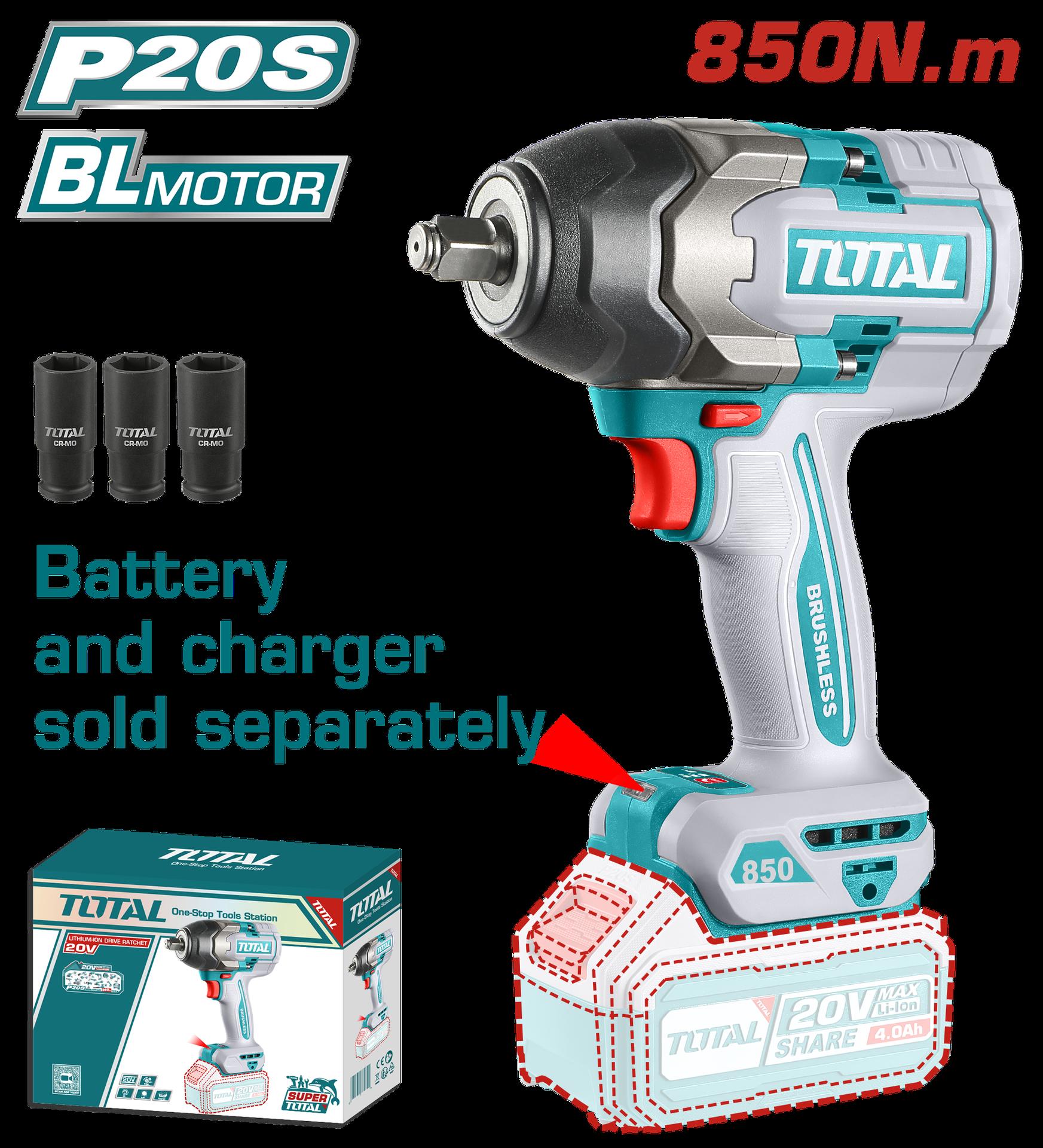 Pistola Impacto Inalambrico 12 20V 850 Nm Bateria Y Cargador Se Venden Por Separado Super Total Tiwli20851