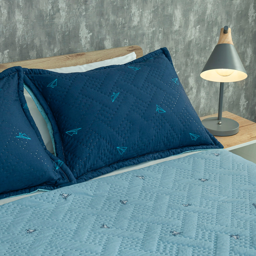 Cubrelecho Termosellado Doble Faz Cotton Sense Blue Origami