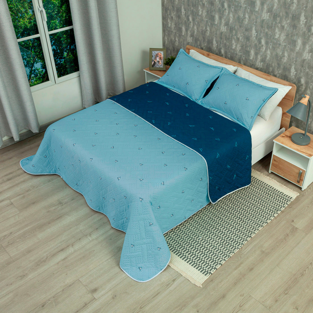 Cubrelecho Termosellado Doble Faz Cotton Sense Blue Origami