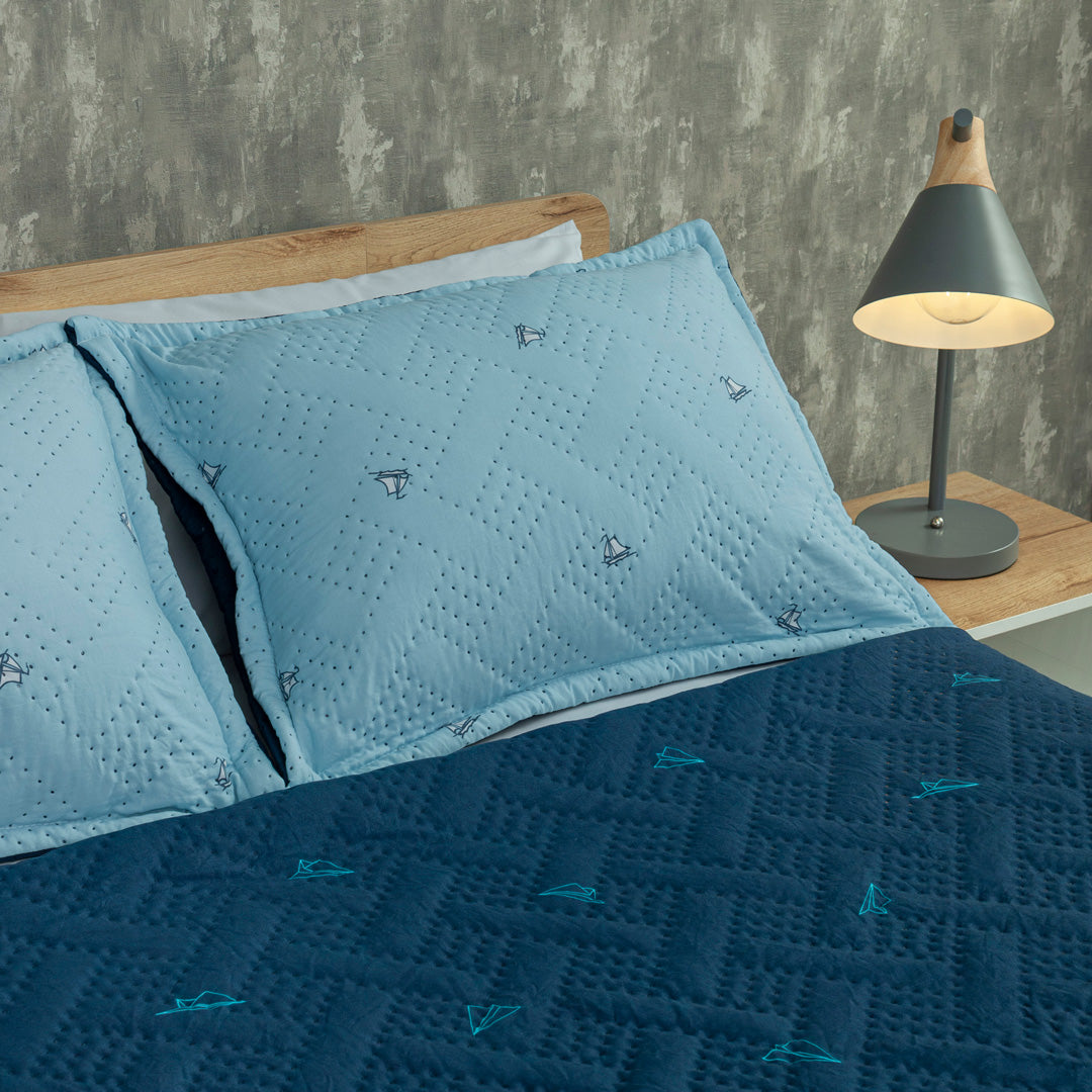Cubrelecho Termosellado Doble Faz Cotton Sense Blue Origami