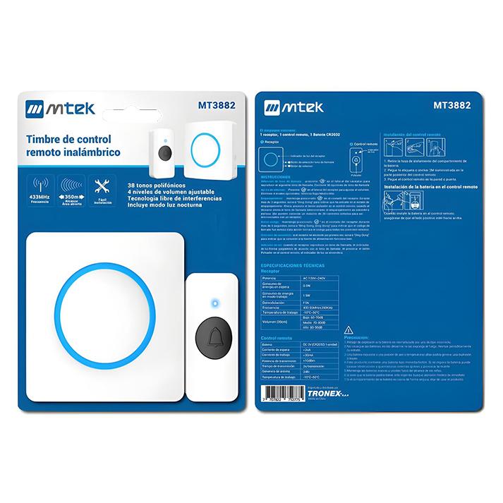 Timbre Inalambrico Mtek 38 Melodias 350Mts Mt3882