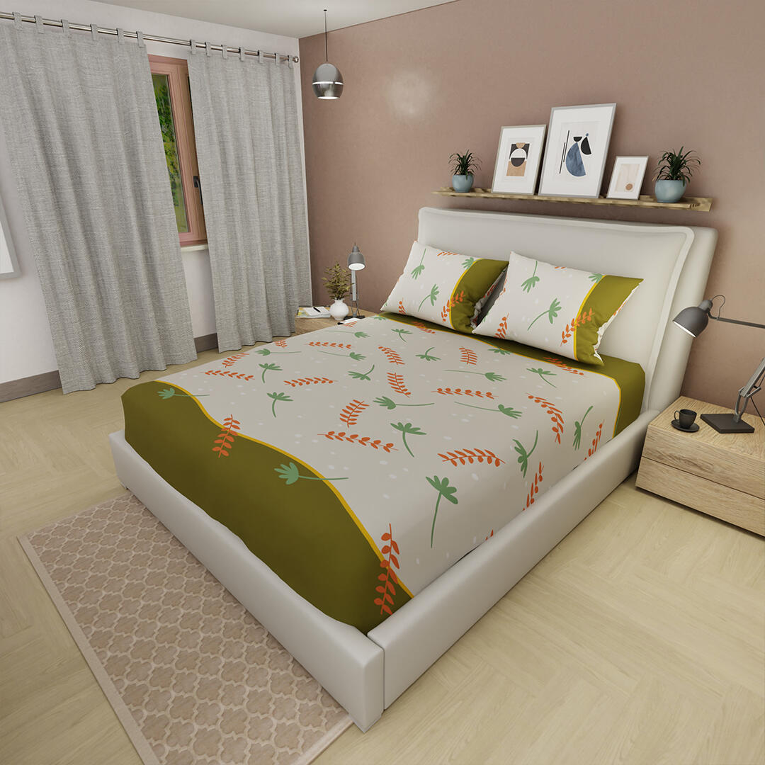 Sabana Ajustable Hojas De Verano Beige
