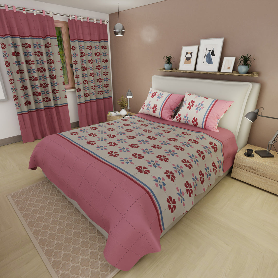 Juego De Sábanas Con Cortinas  Aire Fresco Rosa