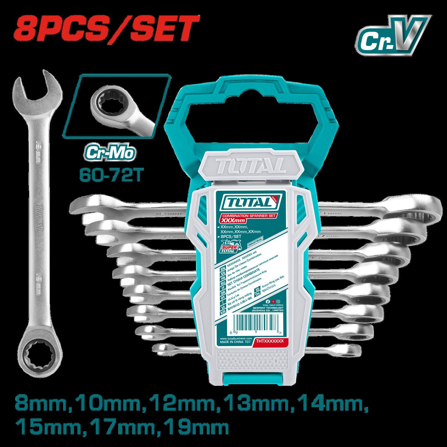 Llave Mixta Con Rache 8  19 Mm Juego X 8 Pzs Super Select Total Tht102Rk086