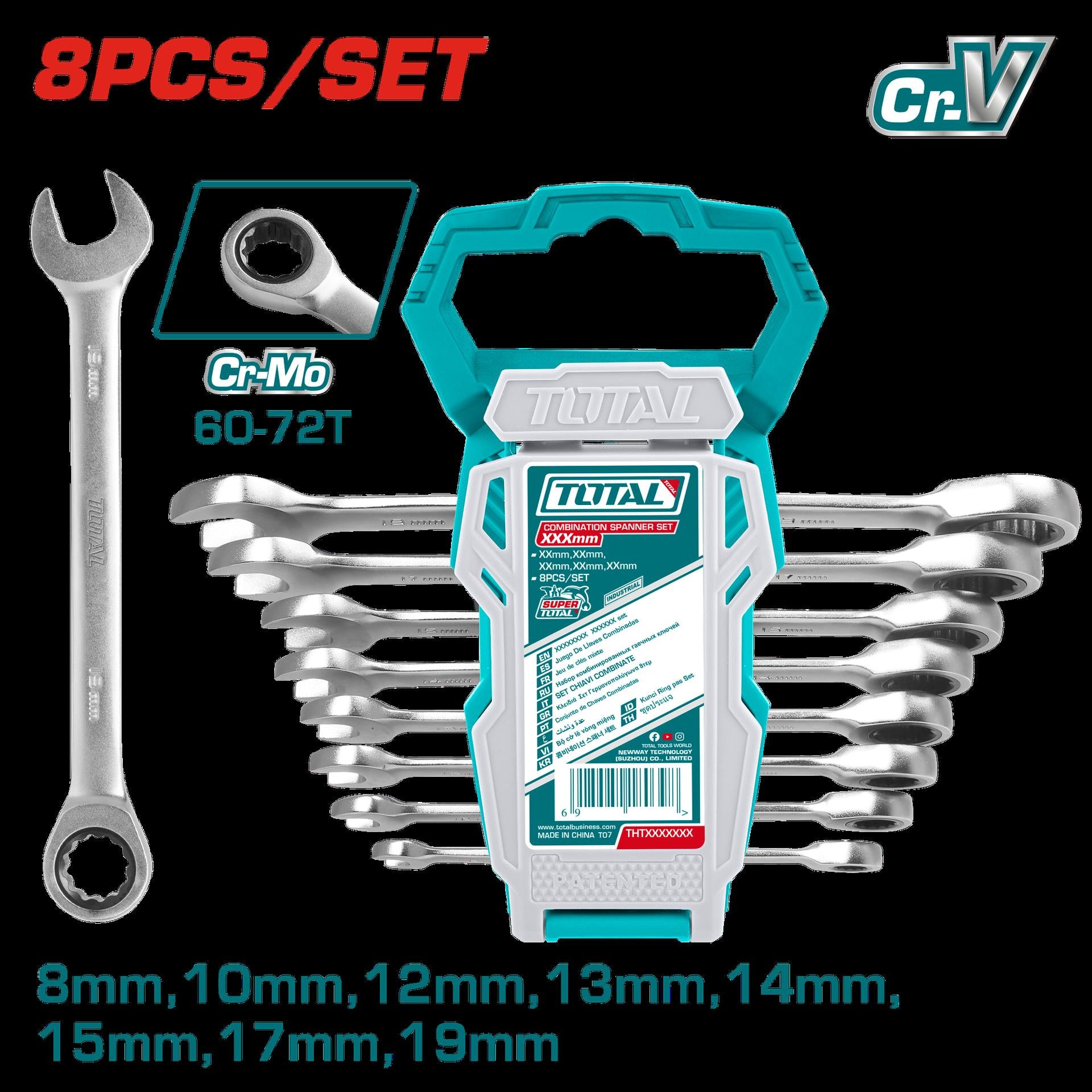 Llave Mixta Con Rache 8  19 Mm Juego X 8 Pzs Super Select Total Tht102Rk086