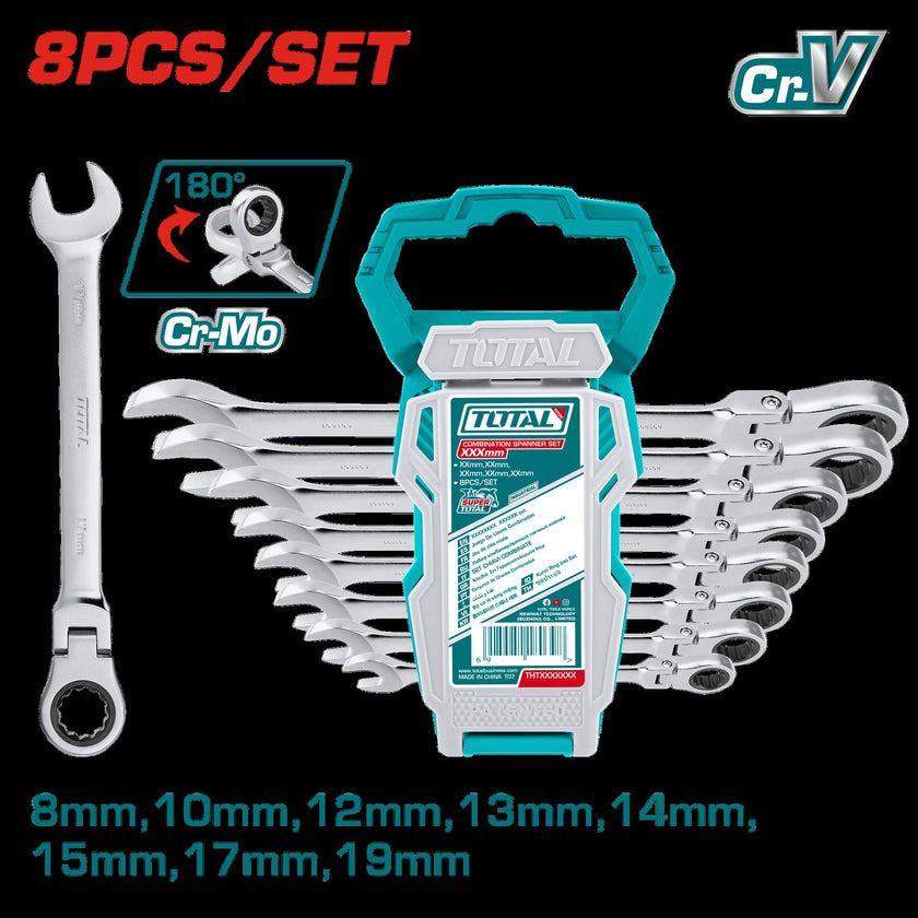 Llave Mixta Con Rache Flexible 8  19 Mm Juego X 8 Pzs Super Select Total Tht102Rk586