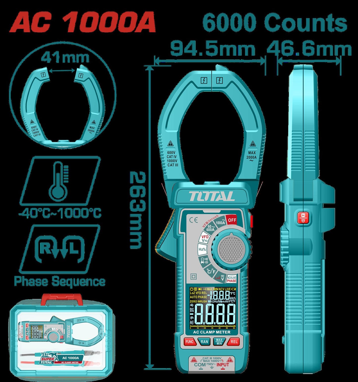 Pinza Voltiamperimetrica 1000V Digital Industrial  Supertotal Tmt7610001