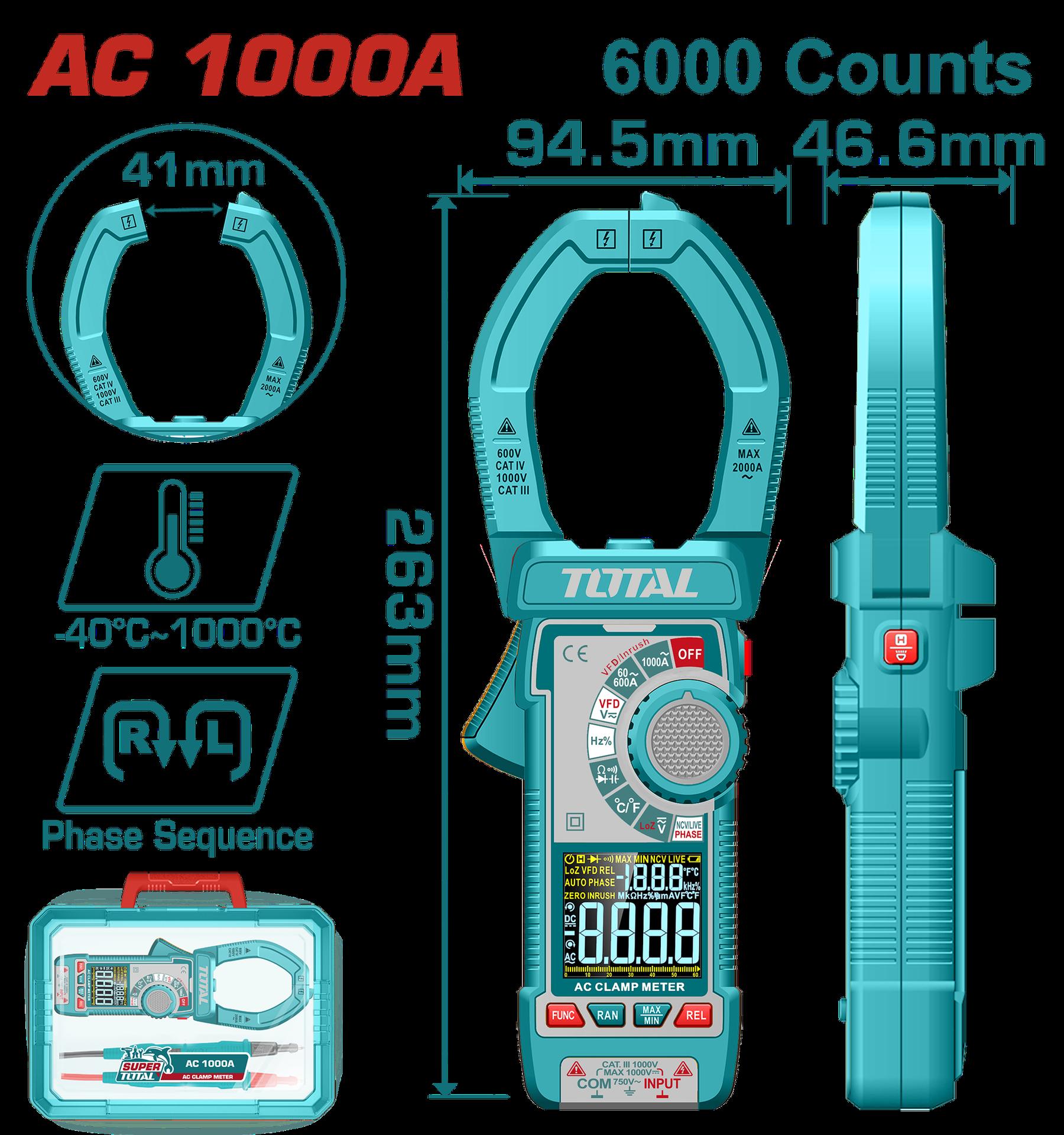 Pinza Voltiamperimetrica 1000V Digital Industrial  Supertotal Tmt7610001