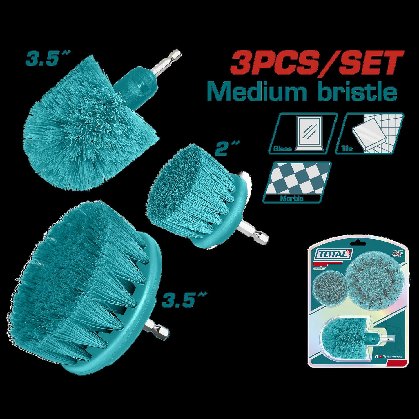 Set De Cepillo Para Taladro  Juego X 3 Pcz Industrial Super Total Tacm3001