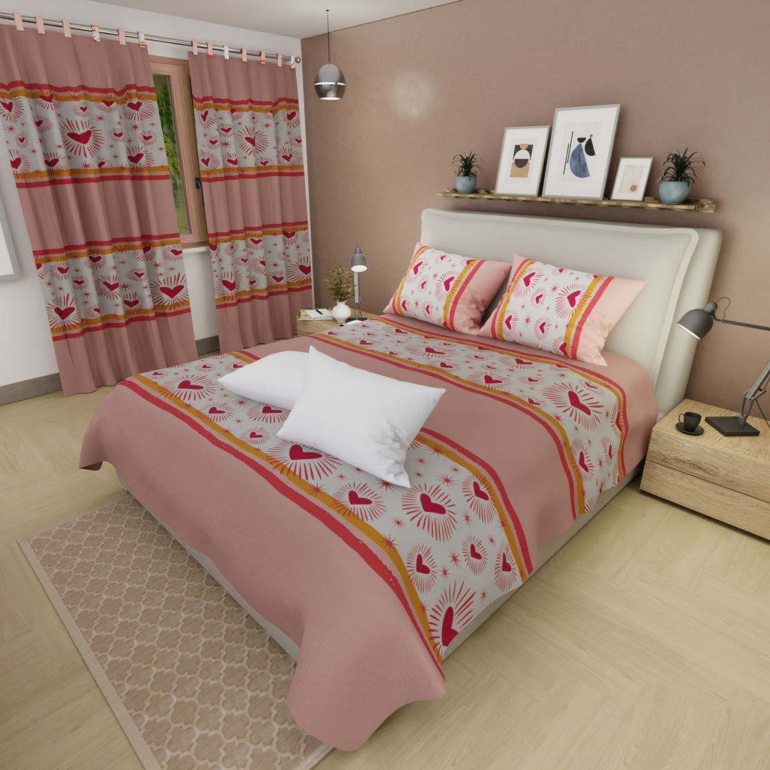 Combo Juego De Sábanas Con Cortinas Love Essence Y Un Par De Almohada