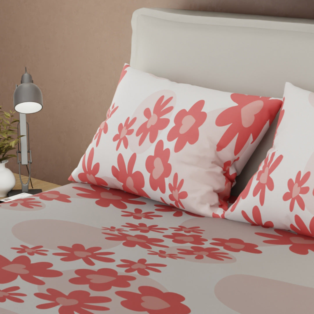 Juego De Sábanas Microfibra Suavizada Corazón  Floral